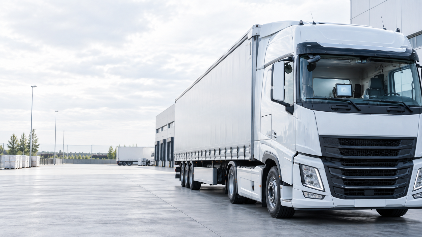 Ciężarówka na terenie nowoczesnej bazy transportowej